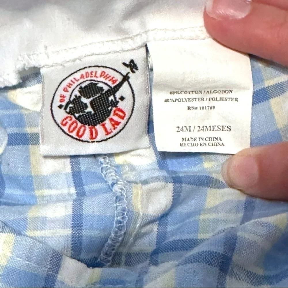 Vintage Good Lad Boys Plaid Blue Overalls with Dog Beach and Car Applique 24M